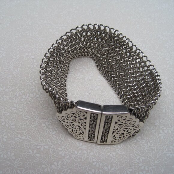 Lois Hill bracelet sterling chainmail bracelet with stainless steel snap closure - Picture 3 of 9